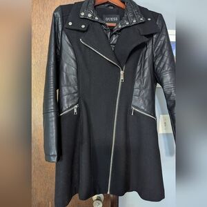 Women's Black Quilted Leather Sleeve Coat